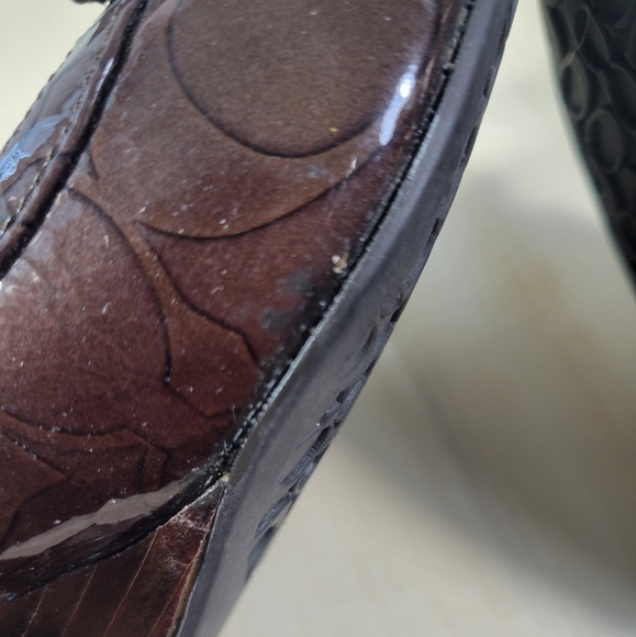 Coach Poppy Jaden Brown Wedge Open Peep Toe Pumps Shoes Sz 5.5 B - Picture 12 of 12